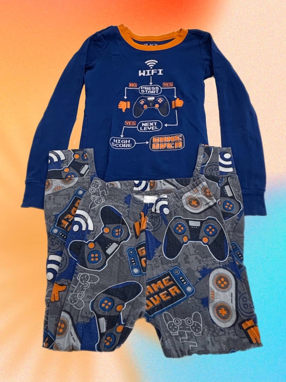 The Children’s Place Boys Video Game Pajama Set Size 5 Blue Gray Gaming